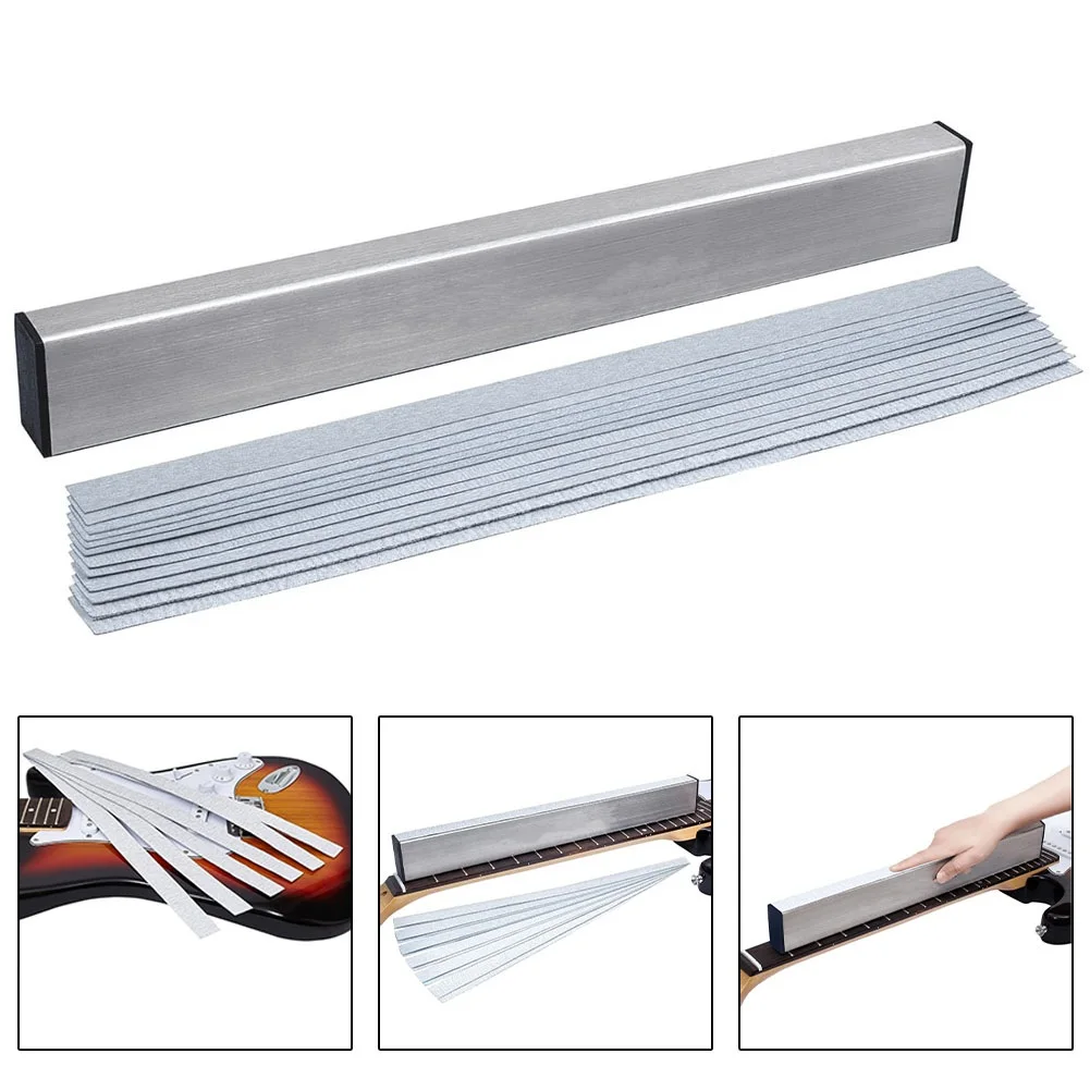 Guitar Neck Fret Beam Leveling Bar Luthier Tools With 6PCS Sandpaper Aluminum  Guitar Musical Precise Polishing Instruments Part