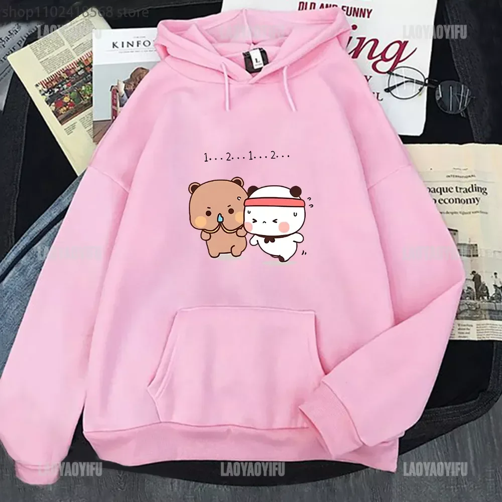 Kawaii Panda Bear Hoodie Cute Couple Bubu and Dudu Are Doing Exercise Sweatshirt Girl Top Men Women Long Sleeve Clothe Pullover