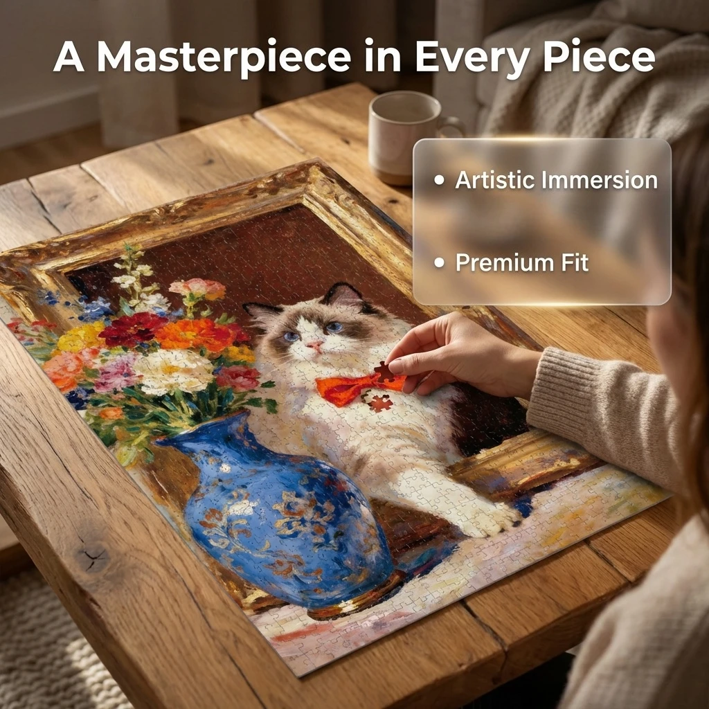 

Набор из 1000 пазлов для взрослых, 70x50 см, премиум-качество, толстая доска, картина маслом с кошкой Рэгдолл, в комплекте постер 1:1