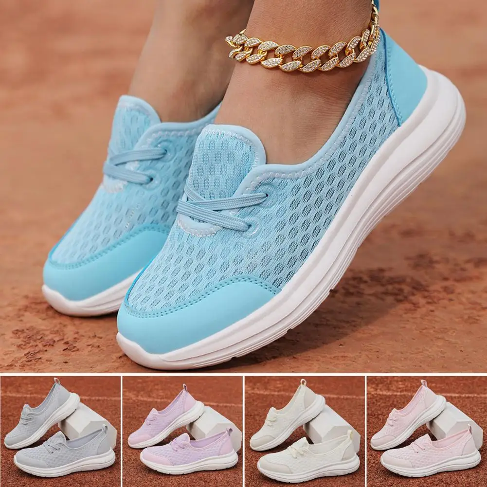 

Прогулочная обувь с сетчатым верхом для женщин, повседневные спортивные кроссовки, прогулочная обувь с пенопластовой стелькой, кроссовки без шнуровки с дышащей сеткой