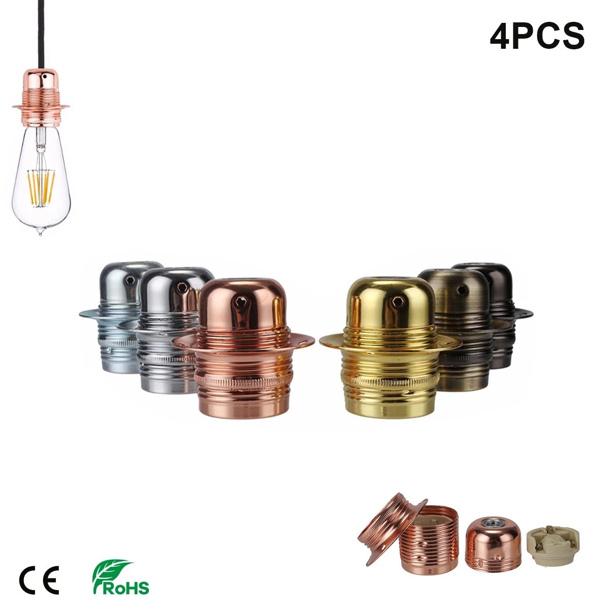 DIY Lamp Base Holder E26 E27 Light Sockets ceramic Industrial Retro Metal Lighting Fittings For Pendant Lamp Shade With Ring