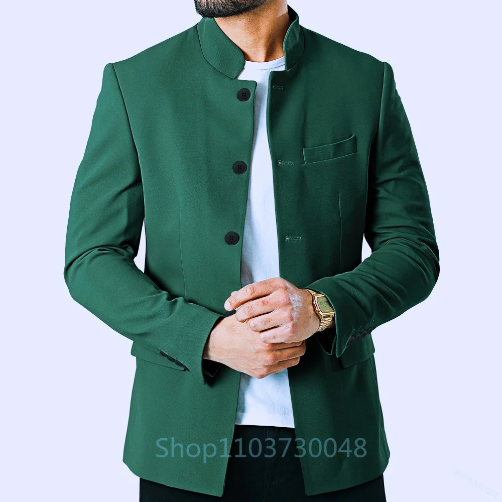 

Блейзер для мужчин, модная свадебная куртка, высокое качество, повседневный деловой костюм шафера, куртка с китайским воротником, официальное только пальто