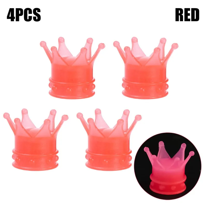 2/4Pcs Luminous Crown Car Tire Valve Caps Night Glowing Motorcycle Bicycle Wheel Tyre Hub Valve Stem Caps Decor Dust-proof Cover