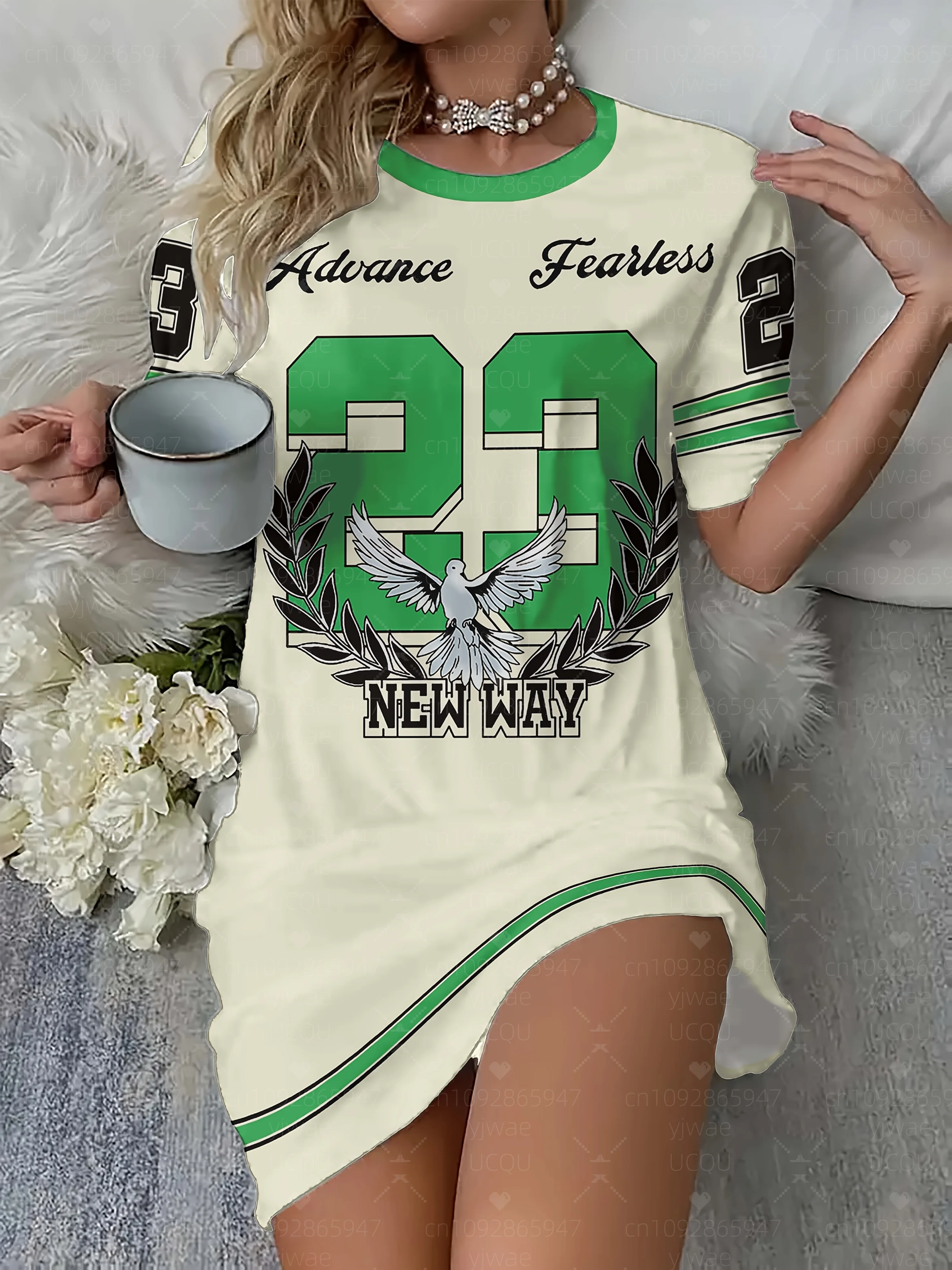 2025 Summer Women T-Shirt Dress Casual NO.23 Printed O-Neck Lady Short Sleeve nightgown Pullover Dresses Women Clothing