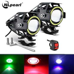 Motorcycle Headlight Fog Lights Super Bright Abgle Eyes Additional Spotlights U7 LED Driving Fog Spot Light with Switch 12V