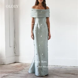 OLOEY Lichtblauw Off Schouder Avondjurken Glanzend Kristal Bescheiden Vrouwen Aangepaste Saudi Arabië Bruiloft Jurk Prom Dress