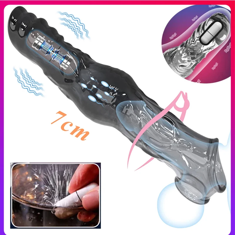 

Extend 7cm Penis Enlargement Sleeve Vibrator Delay Ejaculation Erection Cockring G Spot Vibrating Reusabl Condom Sex Toy for Men