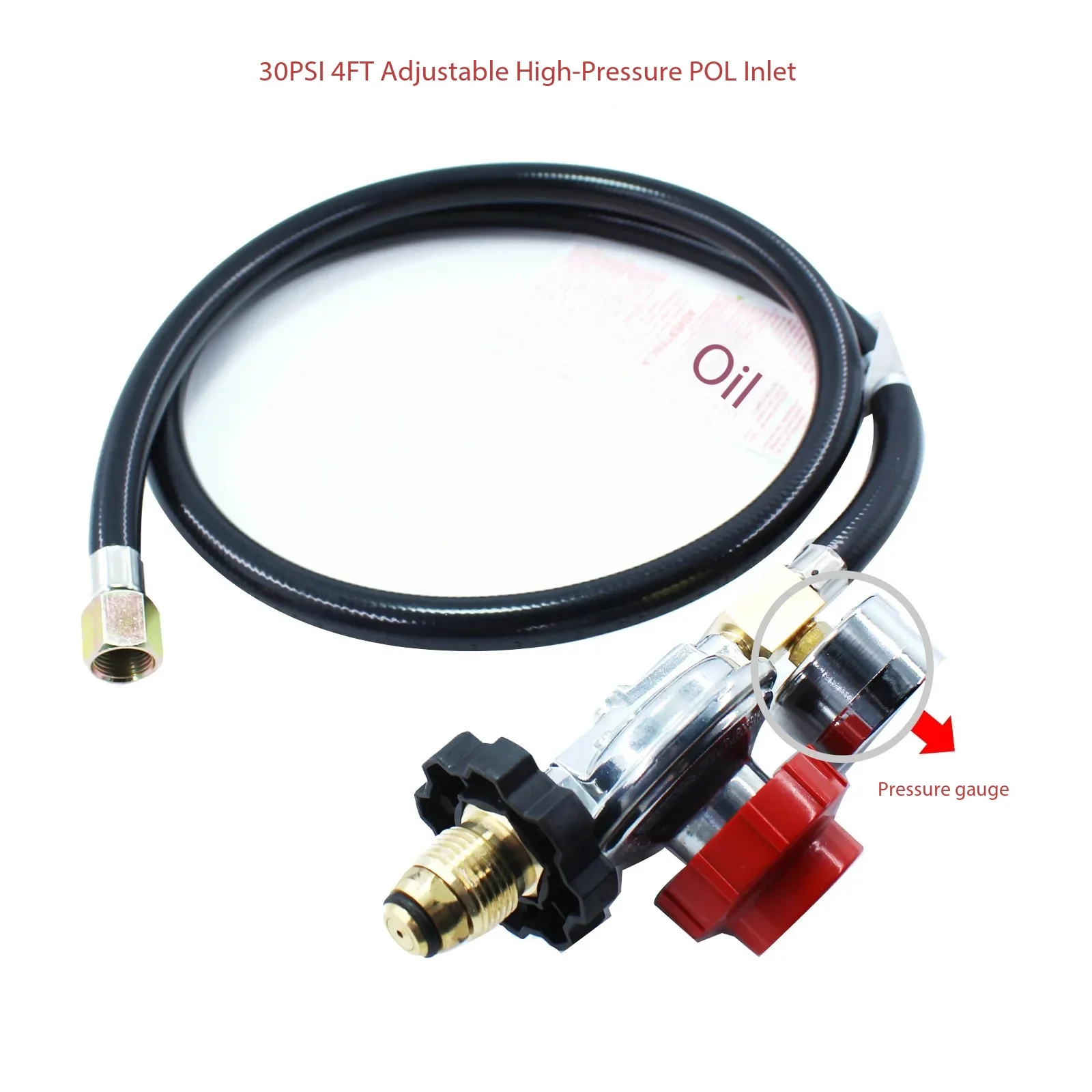 4 ft High Pressure Gas Regulator 30PSI Gauge Pol Connector for Gas Tank Heaters Gas Flow Indicator with Gauge Braided Hose