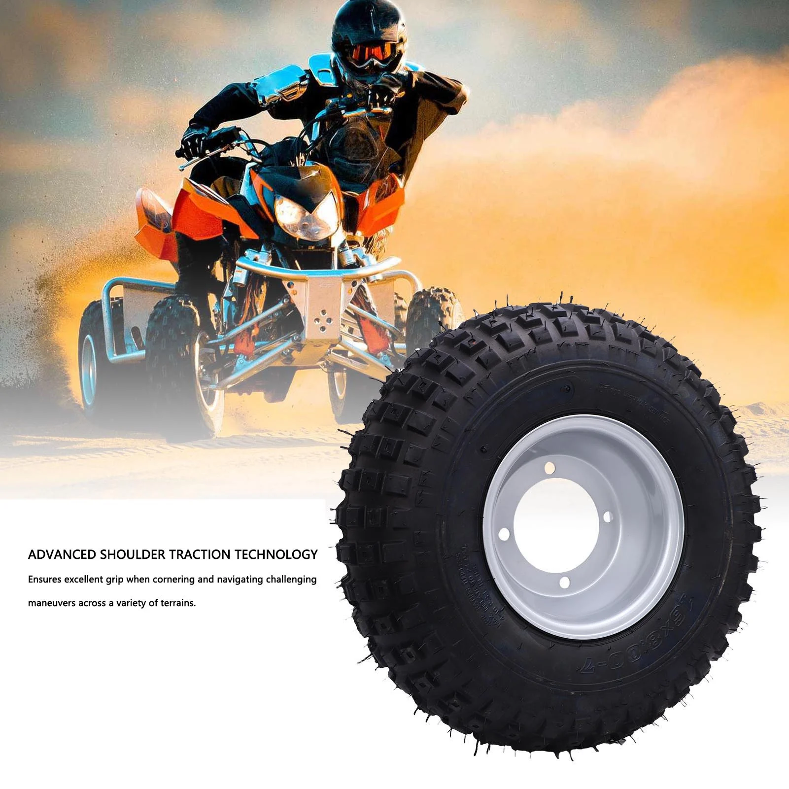 

7 Inches Vacuum Tire Puncture Proof Antislip 16x8-7 Tubeless Tyre with Rim for ATV UTV Quad Off Road Go Kart Cart