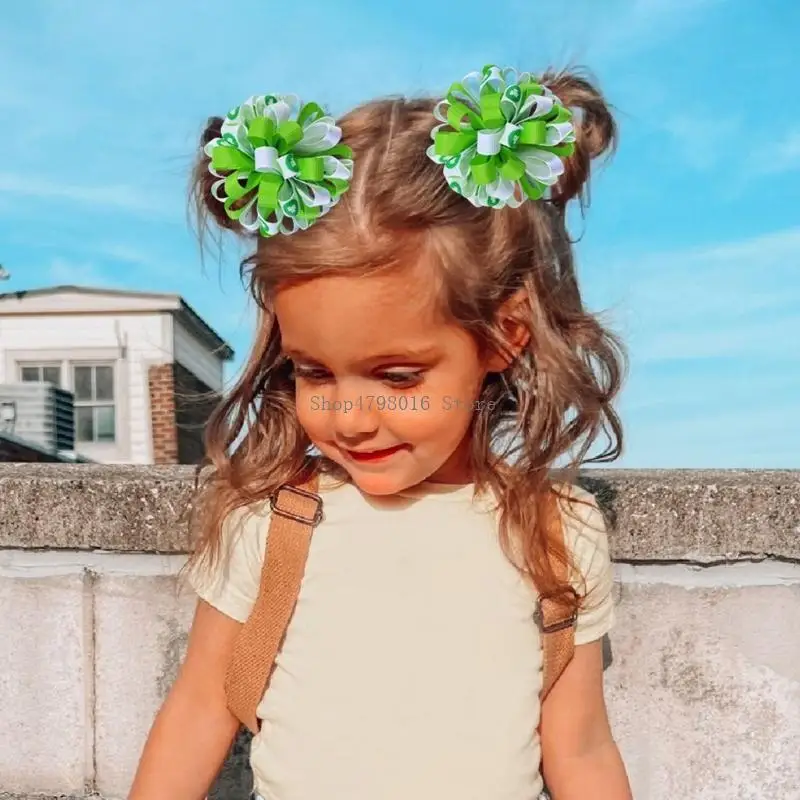 

Trendy Irish Festival Hair Clips for Girls Lovely Kids Hair Bows Side Bang Hairclips Green Headwear Hair Accessories