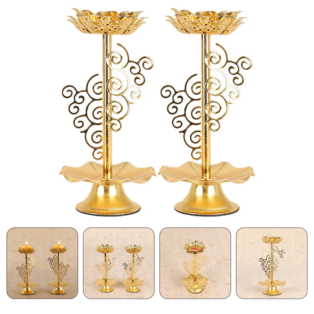 2 Pcs Candlestick Lotus Holders Butter Lamp Gold Decor Oil Tibetan Decorative Candleholder Alloy Base