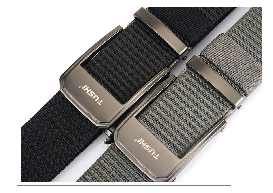 Fashion Metal Automatic Buckle Webbing Belts For Men Thick Tough Canvas Tactical Belt Outdoor 3.4cm Jeans Pants Waistband Hiking