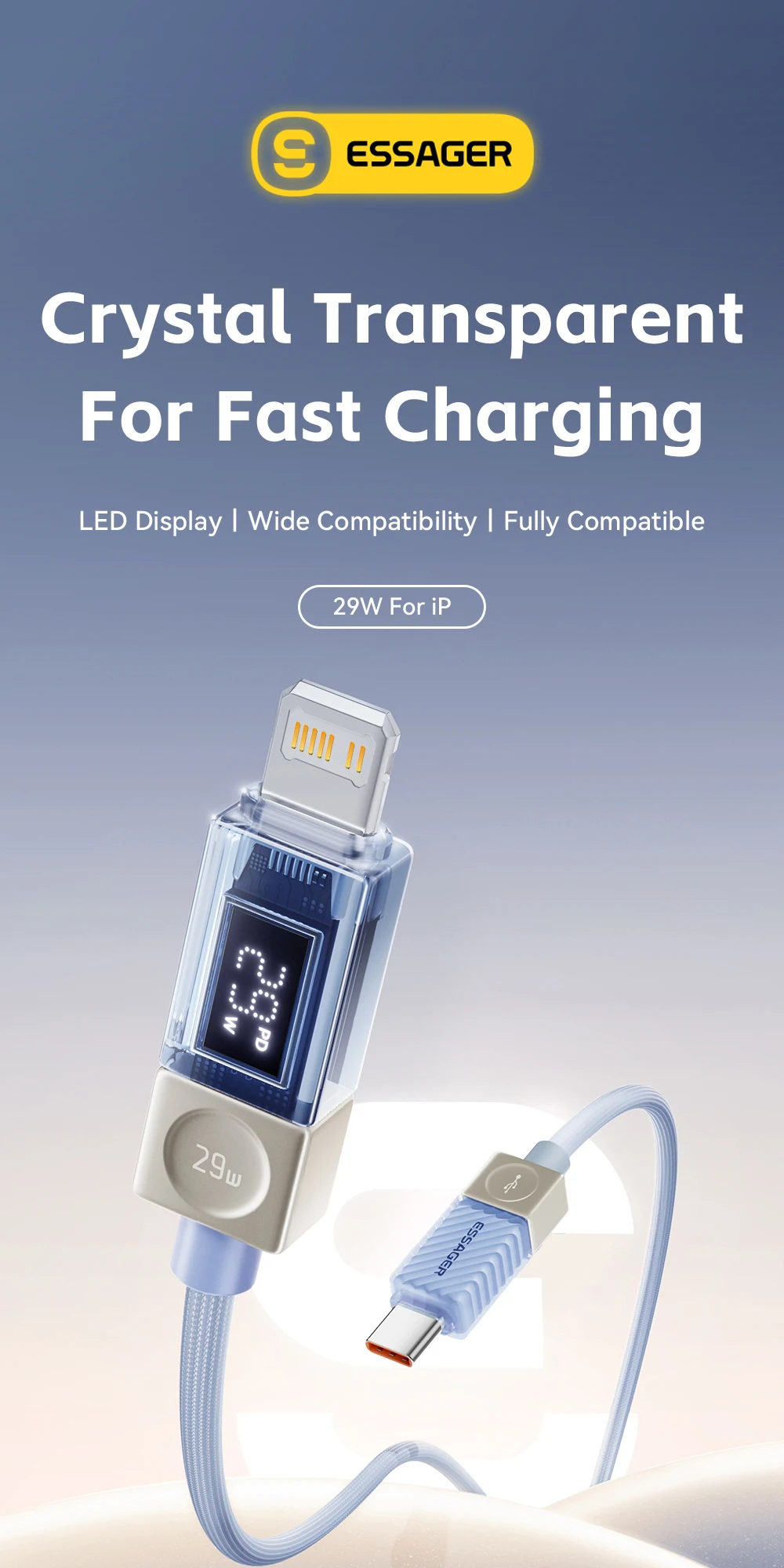 Essager USB-C-Kabel für iPhone 14 13 12 11 Pro Max Xs Digitalanzeigekabel PD 29 W Schnellladung Typ C zum Beleuchtungsdatenkabel – Detail 1