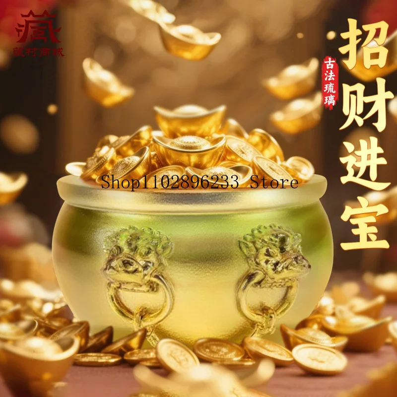 The Forbidden City's glazed glazed lion-head double-eared treasure basin Office opening and relocation celebration Rice jar pigg