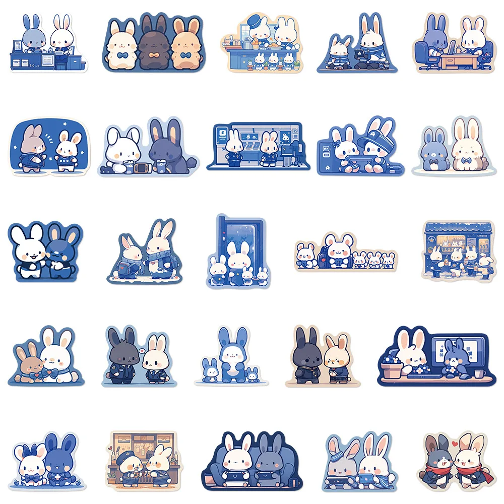 50pcs Cartoon Cute Blue Rabbit Series Graffiti Stickers Suitable for Helmet Desktop Wall Decoration DIY Sticker Pack Wholesale