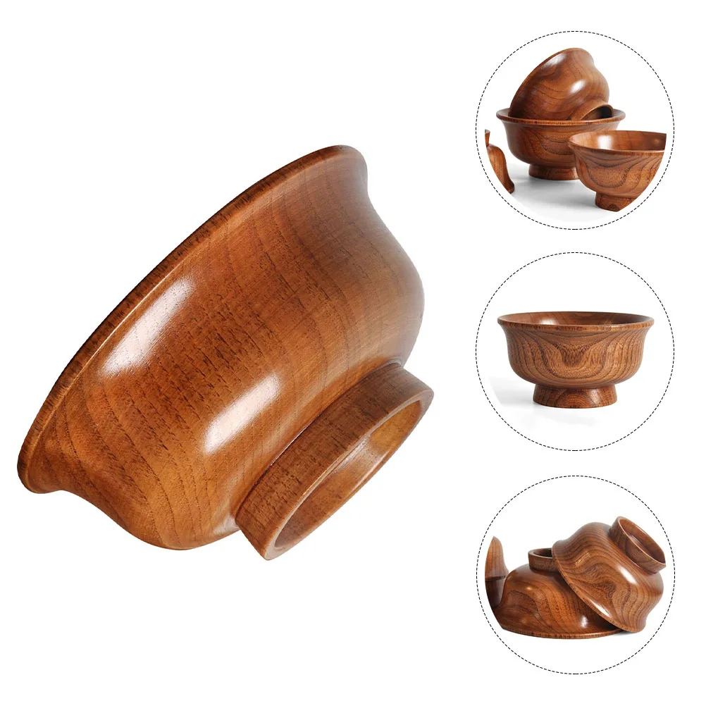 

1pc Heat Resistant Wood Bowl Soup Dessert Serving Container For Fruits Rice Milk Tea Elegant Storage Holder Simple Style