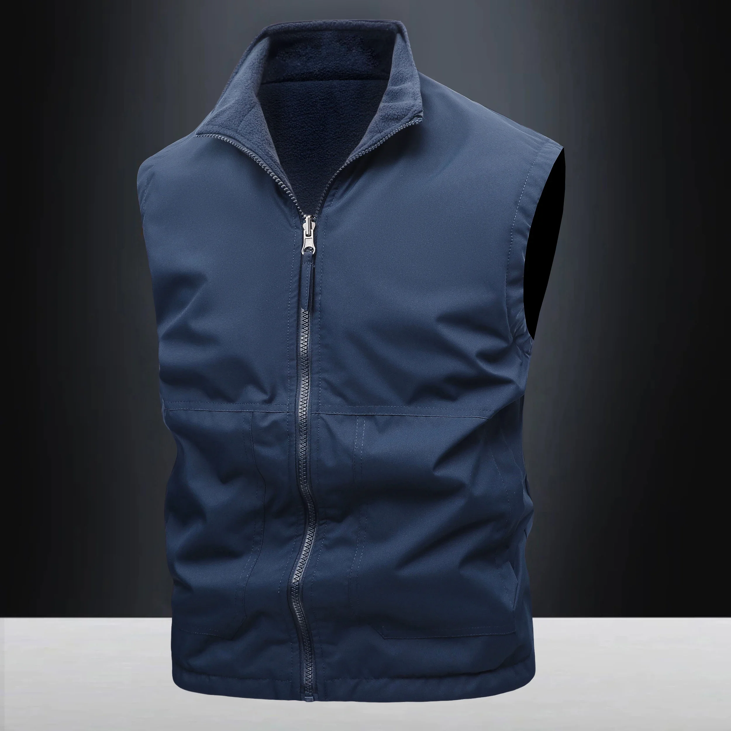 

Solid Color Simple Men Plus Size Clothing 8XL Men's Vest Outdoor Lining fleece Design Stand Collar Sleeveless Workwear Vest