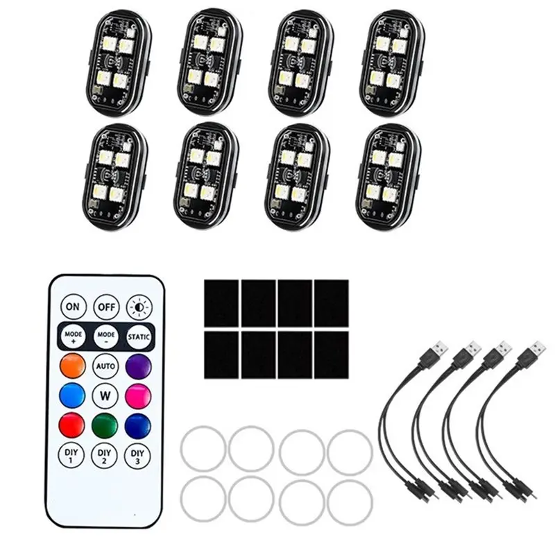 YANA50I 8PCS Wireless LED Strobe Lights With Remote Control, 350 Mah USB Rechargeable 8-Color High Brightness Waterproof