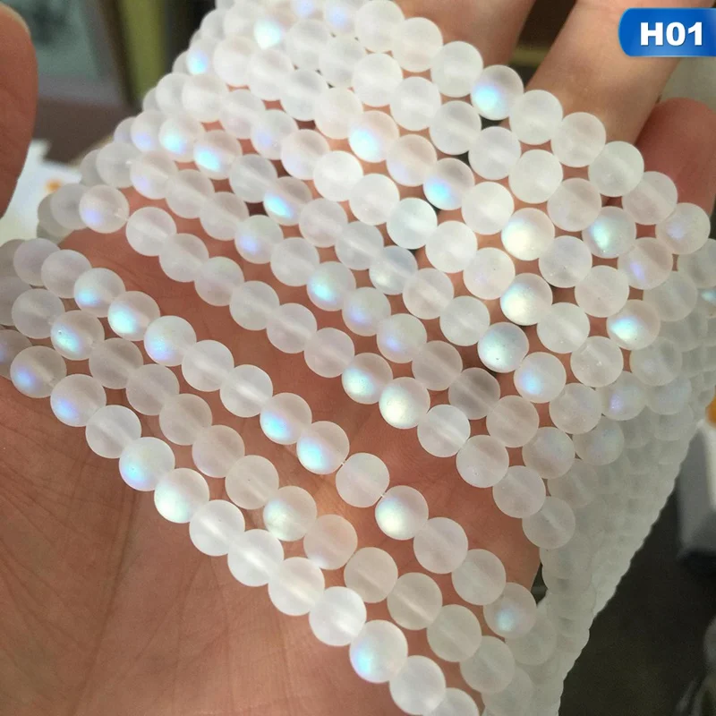 White AB Frosted Austrian Crystal Round Beads For Jewelry Making 4/6mm Glitter MoonStone Beads Diy Bracelet Necklace