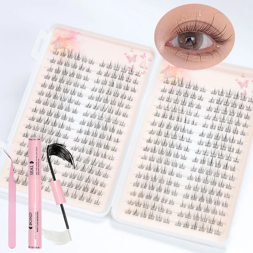 384 Lazy Trilogy Sunflower False Eyelash Book+Double headed Adhesive+False Eyelash Clip, Large Capacity Eyelash Set