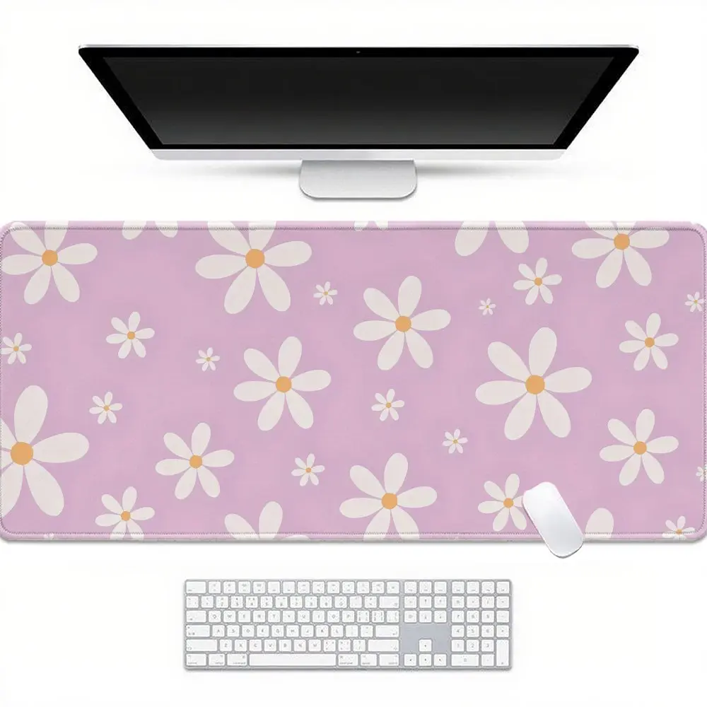 Daisy Floral Mouse Pad Purple Aesthetic Desk Mat Non Slip Rubber Gaming Surface