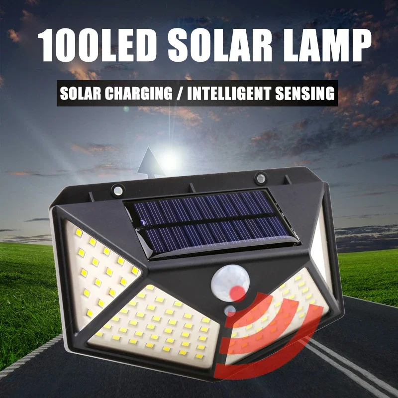 

1~12PCS 100 LED Solar Wall Lamp 4 Sides Luminous With Motion Sensor Outdoor Garden Courtyard Waterproof Wall Light