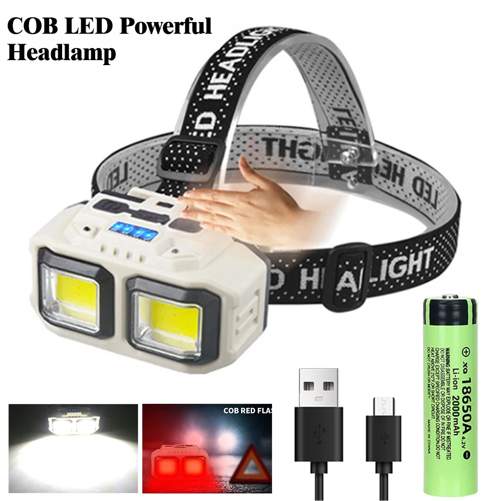 Reflektor LED dużej mocy COB z akumulatorem czołówka 18650 wodoodporny reflektor na zewnątrz latarnia wędkarska