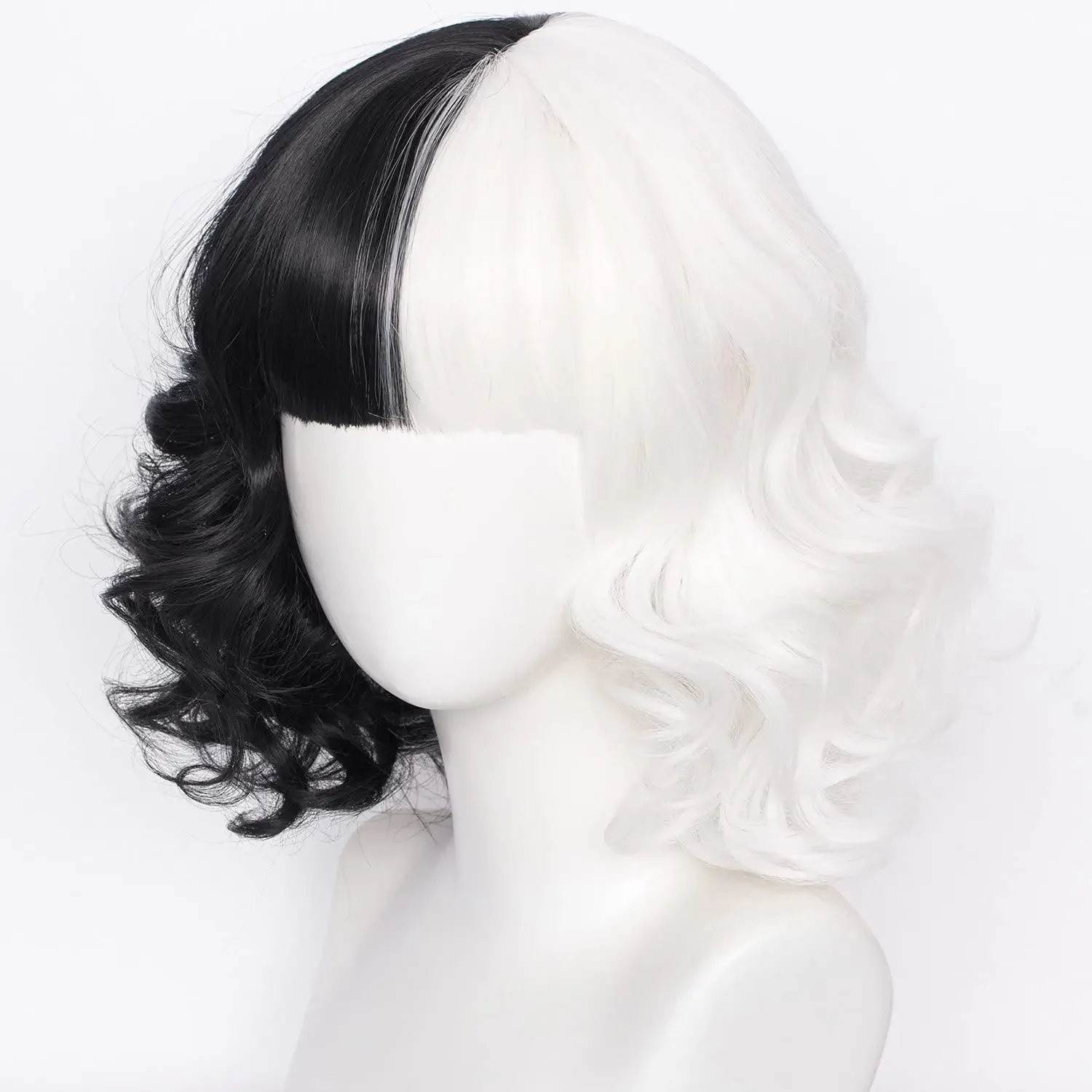 

Black and White Wig with Bangs Short Curly Wavy Hair for Kids Women Girls Two Tone Half and Half Party Halloween WiG