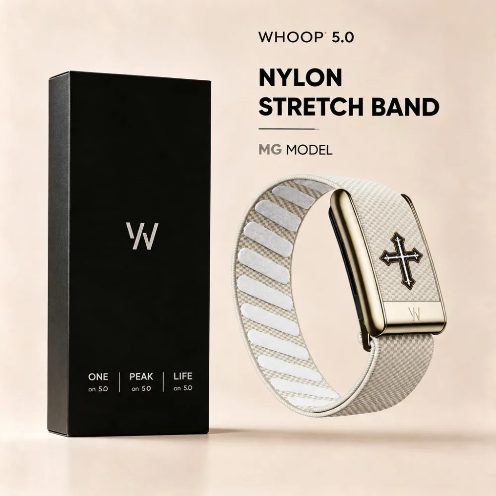 Compatible with WHOOP 5.0 MG Cross Fleury Embroidered Style Print Elastic Nylon Fitness Replacement Strap Metal Frame