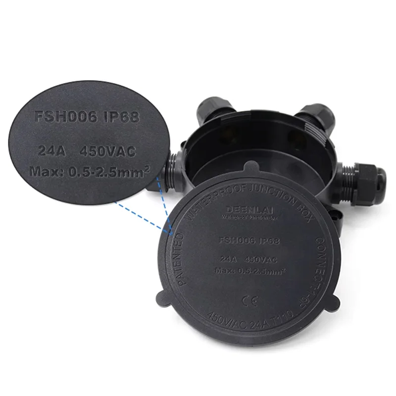 IP68 Round Waterproof Junction Box 2/3/4/5-way 24A/450V Outdoor LED 4-8mm Wire Diameter 1-6-way External Electrical Terminals