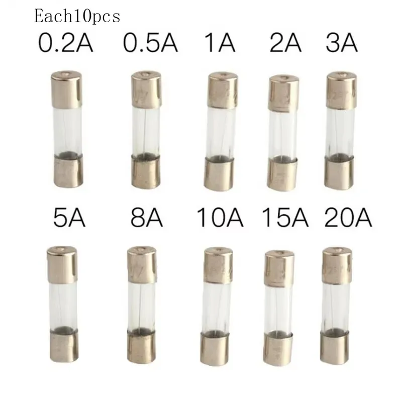 100pcs 5x20mm Quick Blow Glass Tube Fuse Assorted Kit Amp 0.2A 0.5A 1A 2A 3A 5A 8A 10A 15A 20A 250V with Storage Box