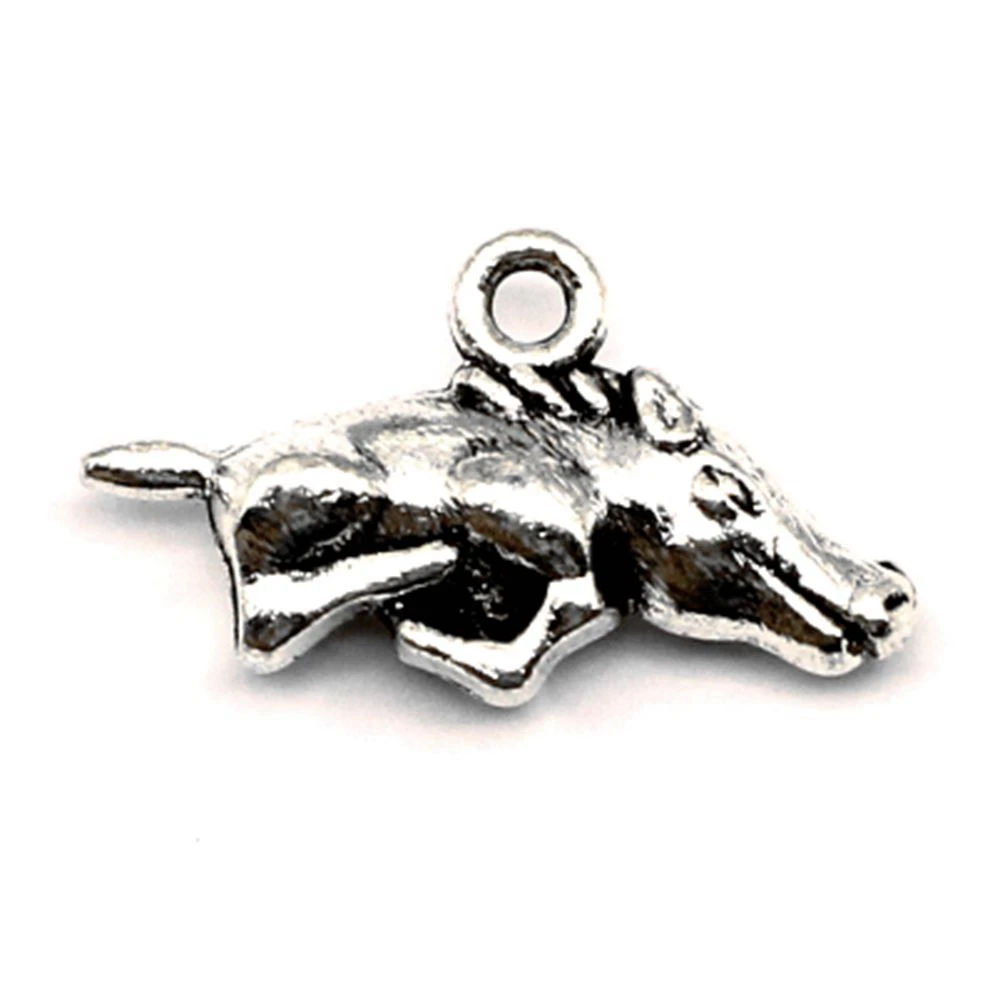 5pcs 14x22mm Wild Boar Charms Pendants For Earrings Home Decor Crafts Supplies For Jewelry Antique Silver Color