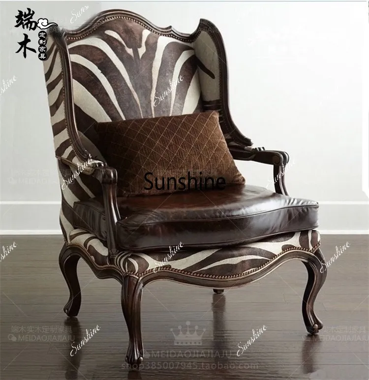 French carved leather fabric single tiger chair high backrest book chair