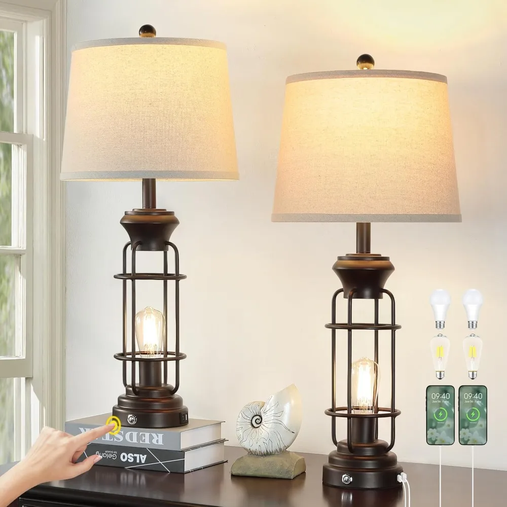 

Table Lamps for Living Room Set of 2, 28" Tall Farmhouse Table Lamp with Oil Rubbed Bronze Finish, Bedroom Lamps for Nightstand