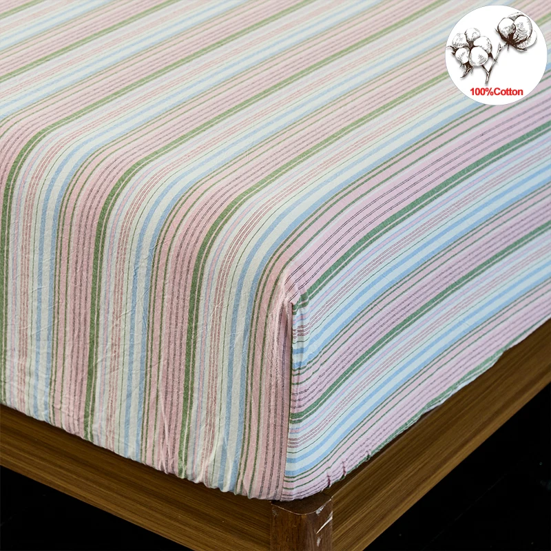 

100% Cotton Fitted Sheet, Pastel Stripe Yarn-Dyed Bed Sheet with Deep Pocket, Soft Breathable Wrinkle Resistant Machine Washable