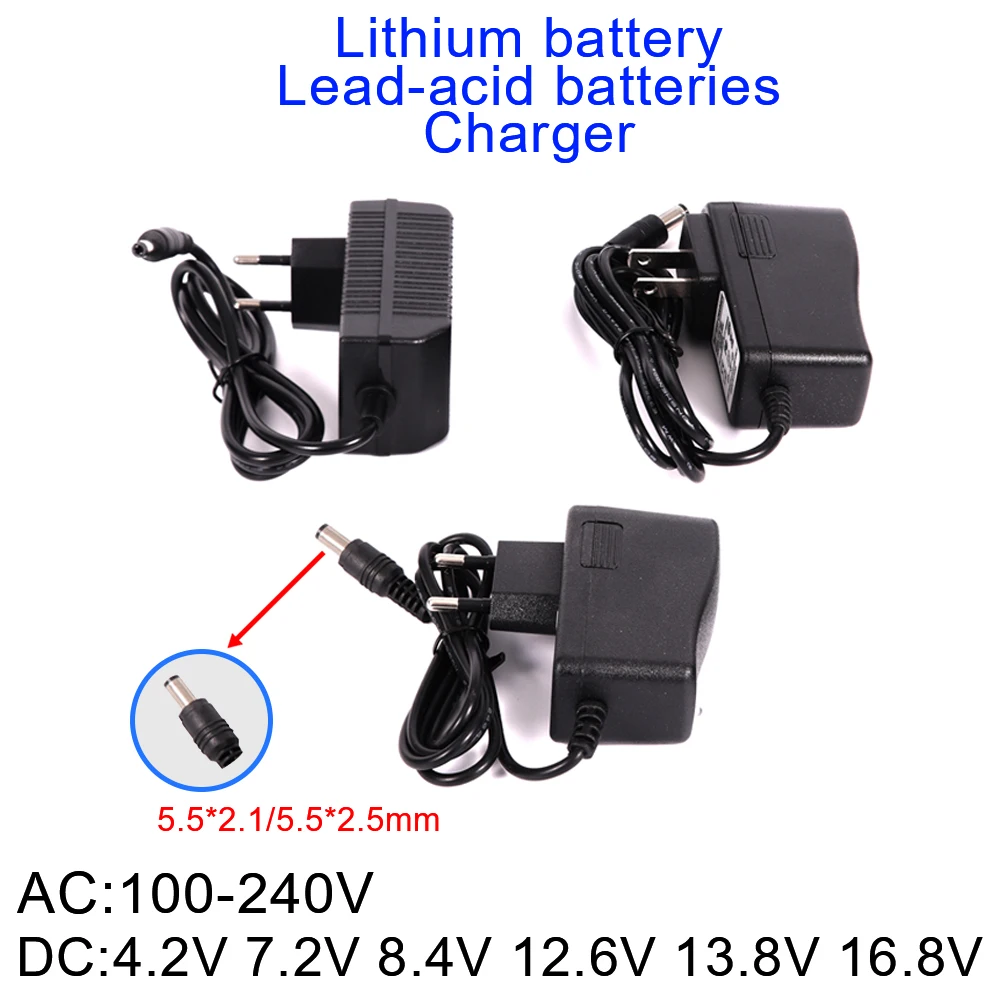 Dc 4.2V 7.2V 8.4V 12.6V 13.8V 16.8V 1A 2A 18650 Lithium Batterij Oplader 12.6V 2A Voeding Adapter Ac 100V-240V 5.5Mm X 2.1Mm