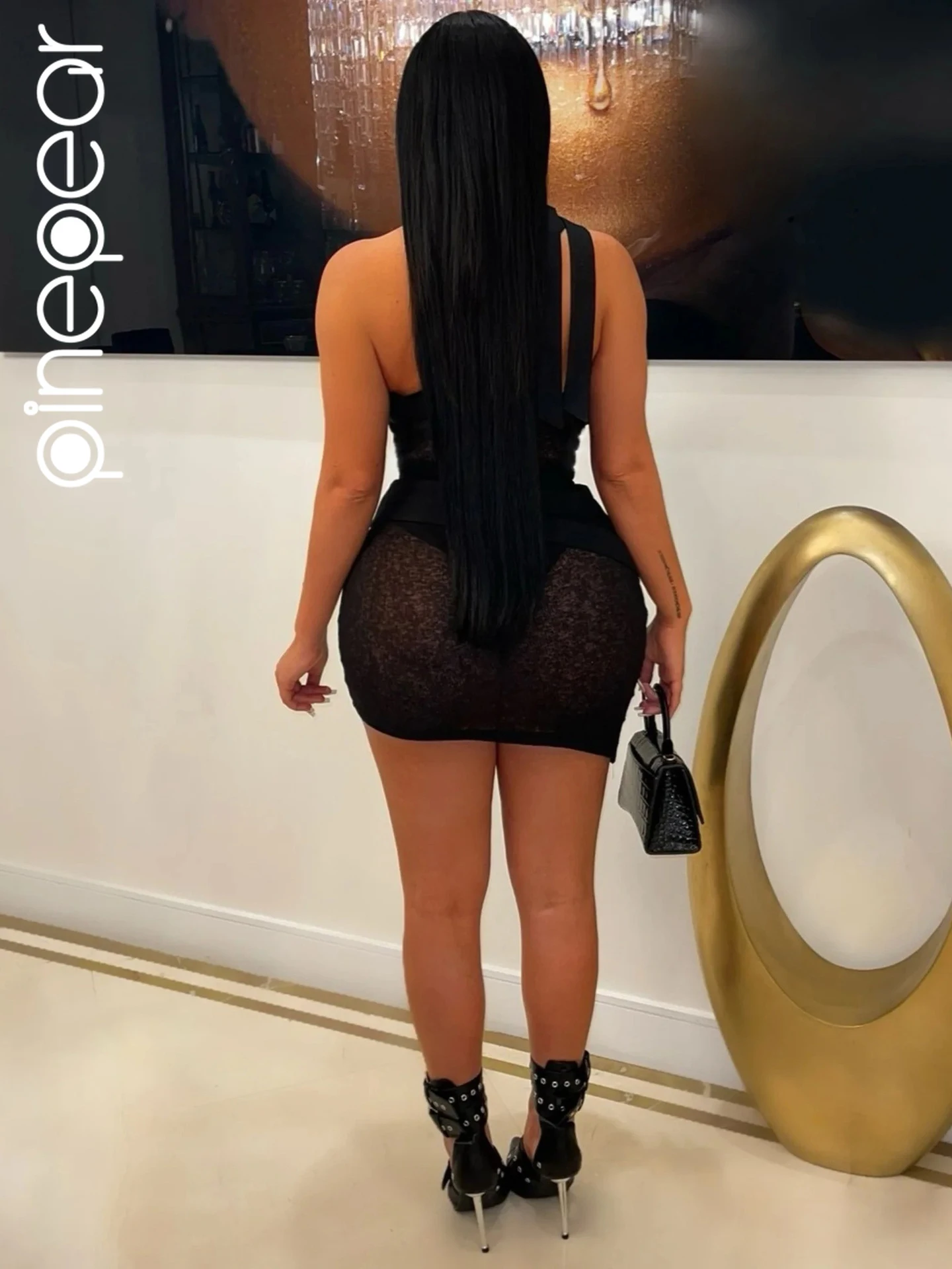 Pinepear ชุดบอดี้คอนแขนกุดผู้หญิงมีสายคาดเอวชุดเดรสปาร์ตี้แบบไม่สม่ำเสมอชุดมินิเดรสไนท์คลับเซ็กซี่