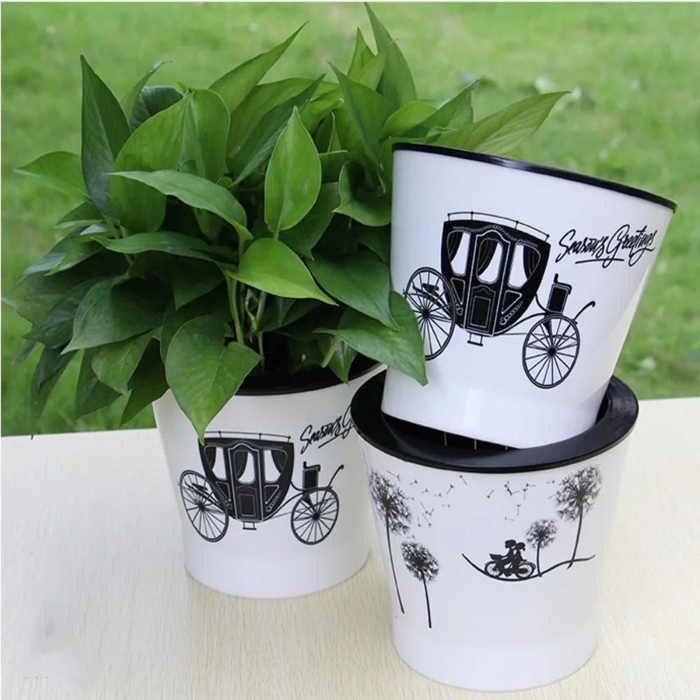 

White Plant Pots Home Garden Office Decor Planter Plastic Plant Flower Pots Garden Supplies Automatic Watering Free Shipping