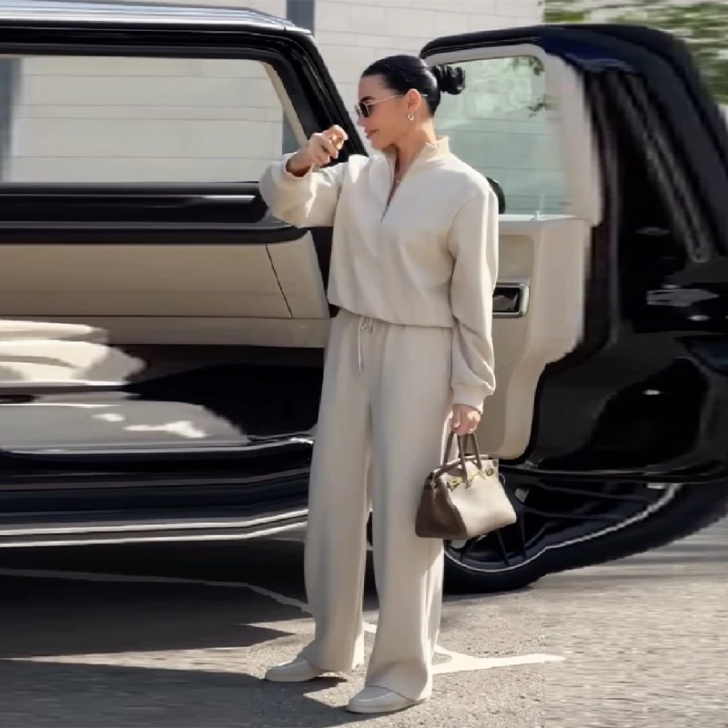 

Женская элегантная однотонная куртка, брючные костюмы, свободное пальто с длинными рукавами, брюки с регулируемым эластичным поясом, новинка 2023 года, женская одежда