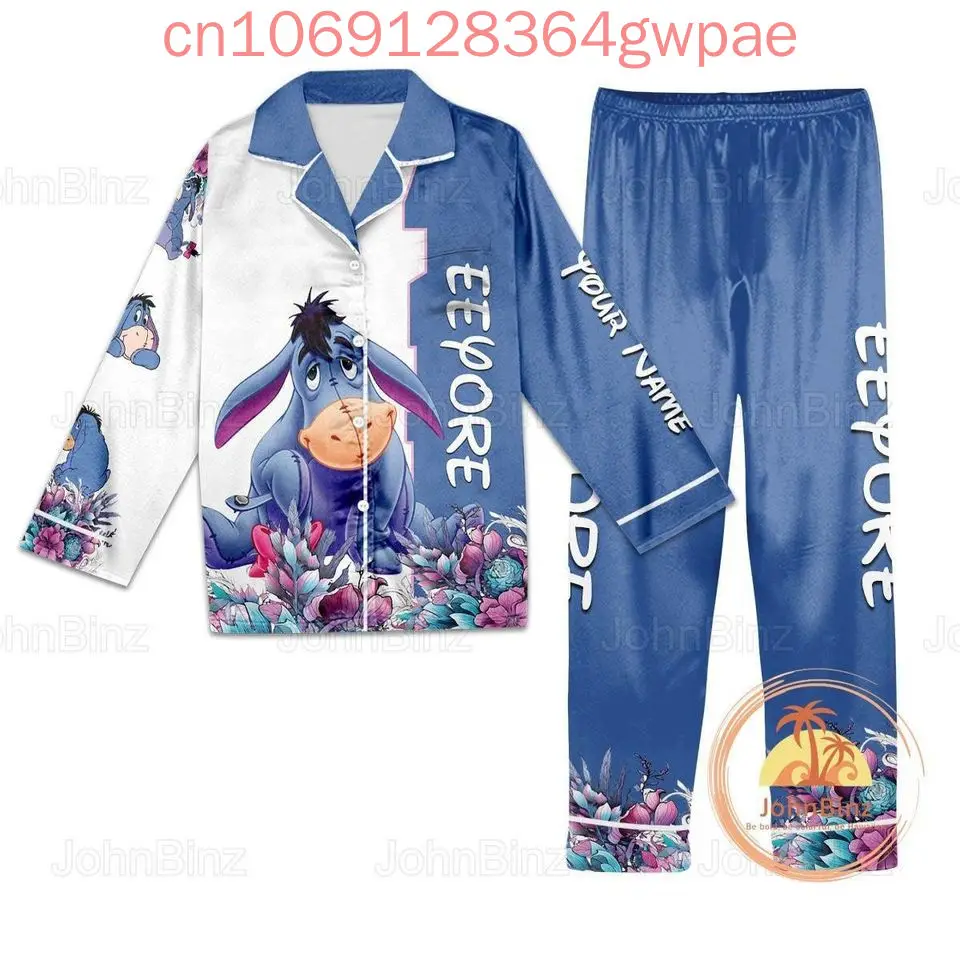 Disney Eeyore Pajama Set Winnie the Pooh Christmas Casual Men's and Women's Long Sleeve Shirt Pajama Set