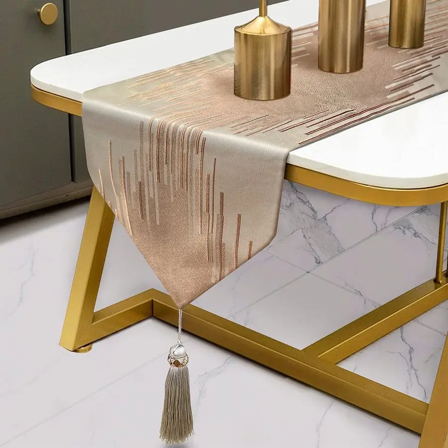 

120 Inches Long Table Runner Gorgeous Embroidery Vintage Thick Fabric Abstract Striped Table Runners for Home Living Room Bedroo