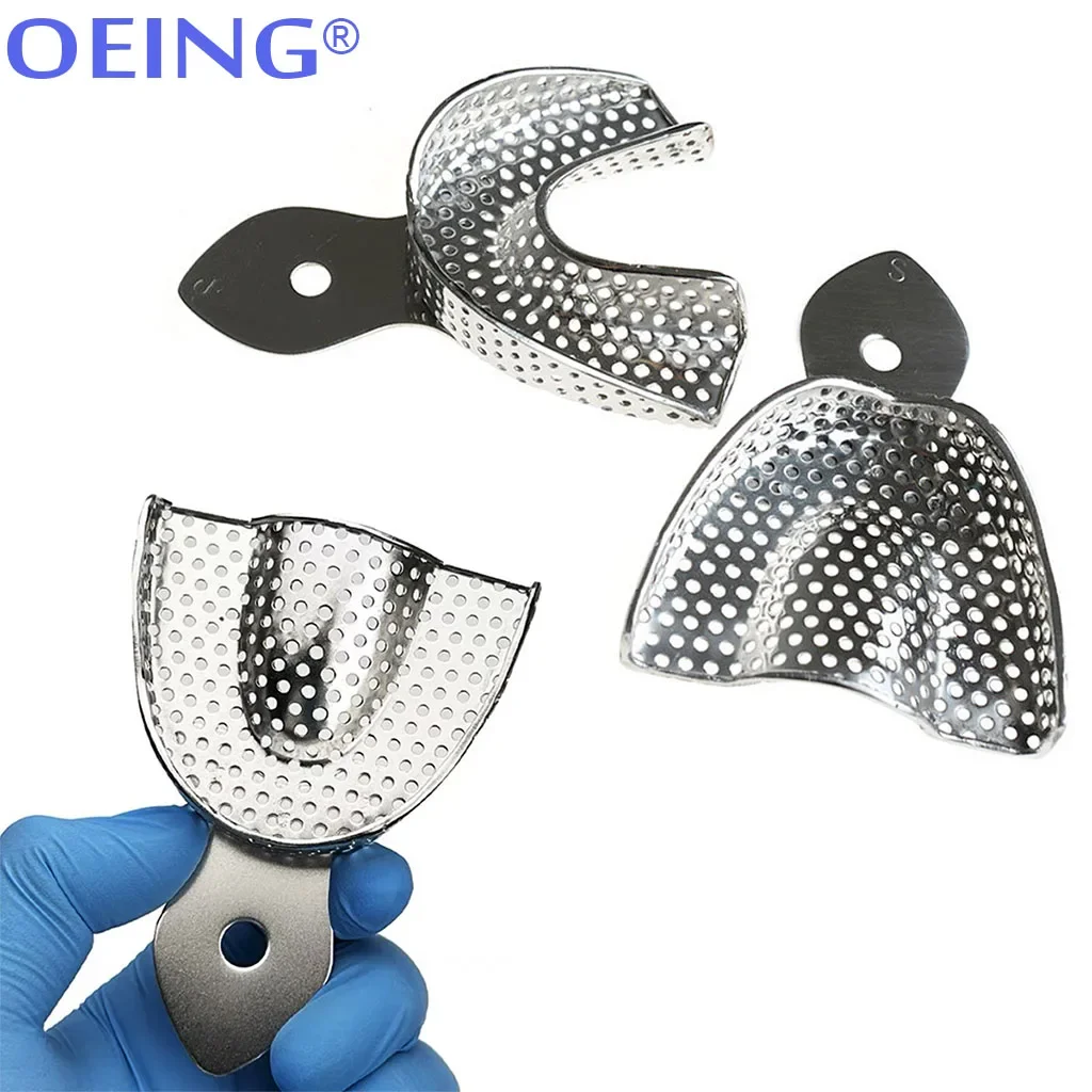 1 Set Dentale In Acciaio Inox Vassoio di Impressione Denti Vassoio Denti Titolare L M S con Fori Superiore Inferiore Denti Titolare Strumenti Dentista