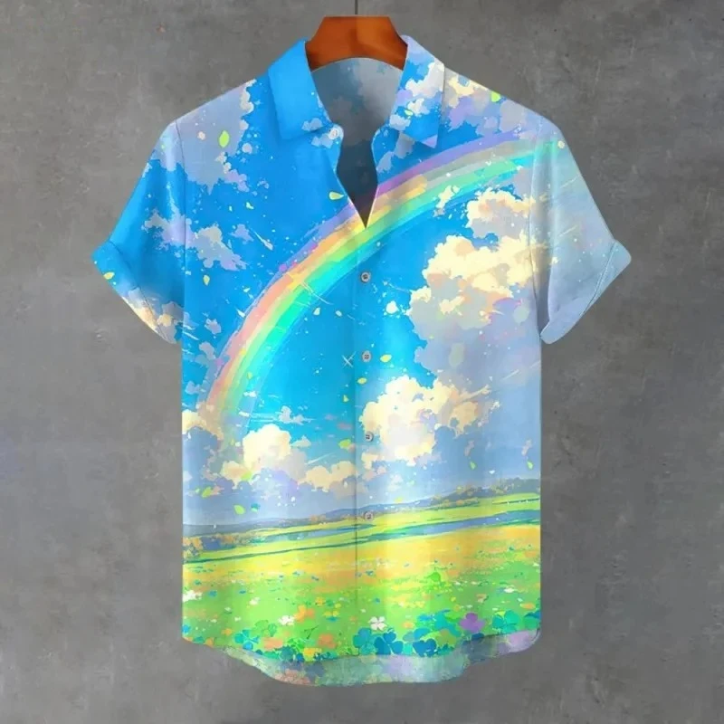 Men's Hawaiian Shirt with 3D Print, Short Sleeve, Summer Button-Down Collar