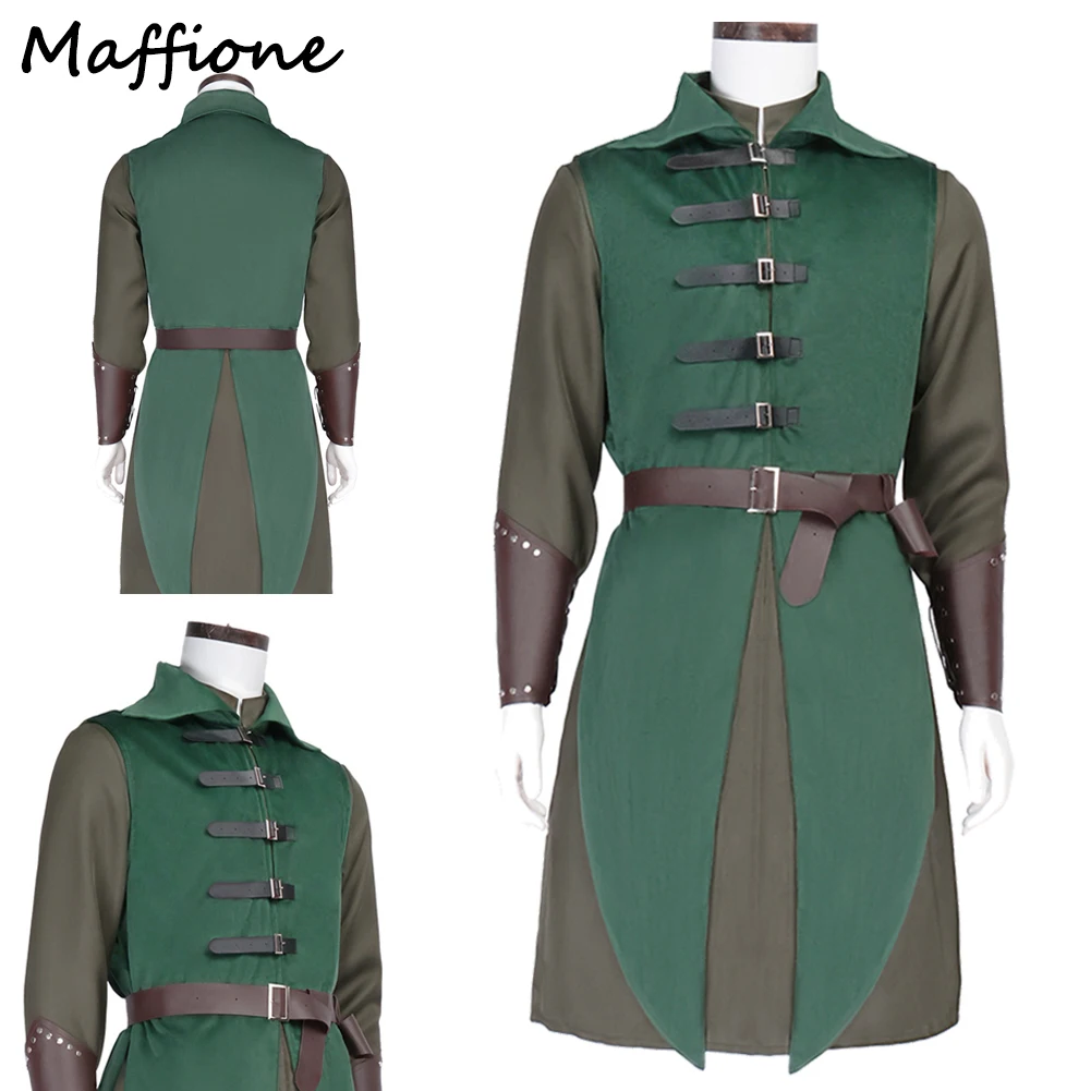 

Adult Men Medieval Renaissance Elf Warrior Cosplay Costume Green Top Outfits Male Middle Ages Uniform Halloween Carnival Suit