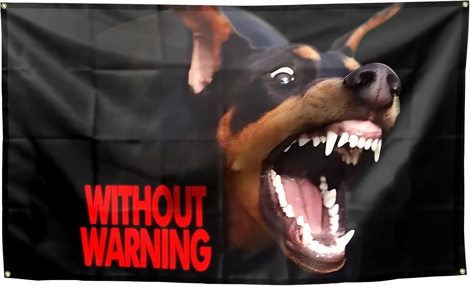 Dog Warning Sign Banner Yard Flag Outdoor Waterproof Pitbull Snarl Pet Guard Dog Gift Funny \
