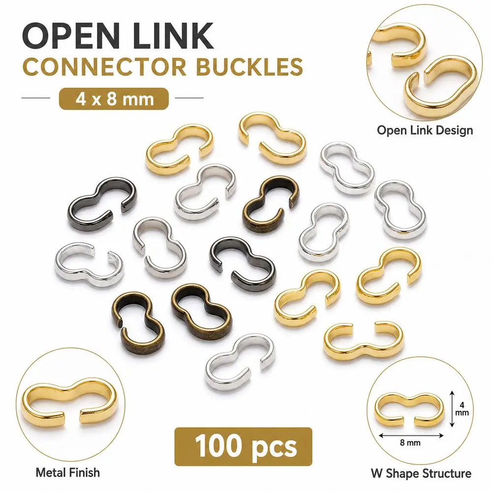 100Pcs Metal Open Link Connector Smooth Finish Double Open Connector W Shape Charm Connector