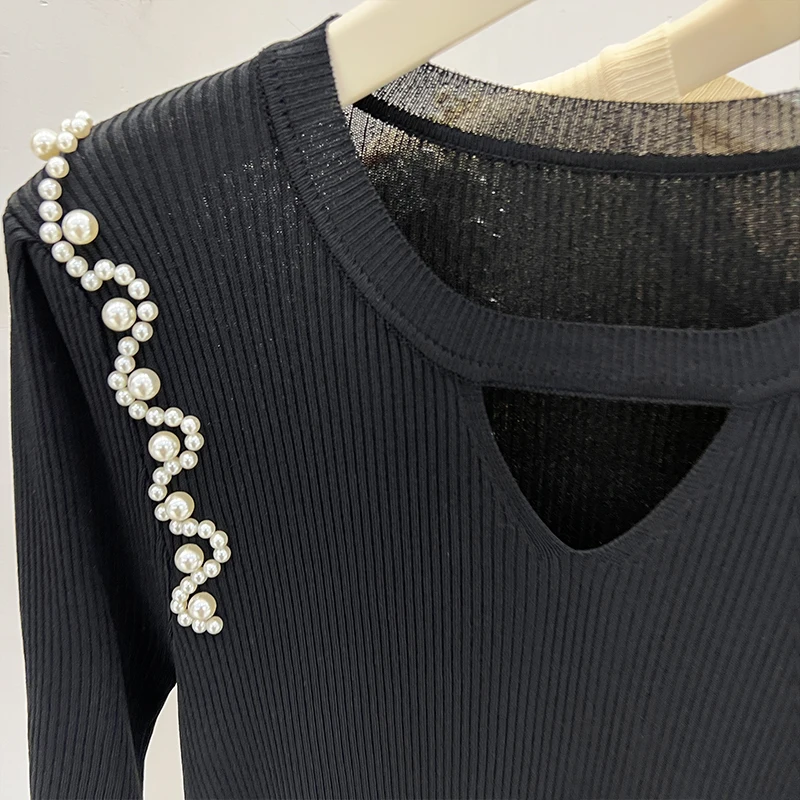 Summer Short Sleeve Knit Sweater Women Pullover Blusas Mujer De Moda 2024 Verano Beading O-Neck Knitted Women Sweater Tops G482