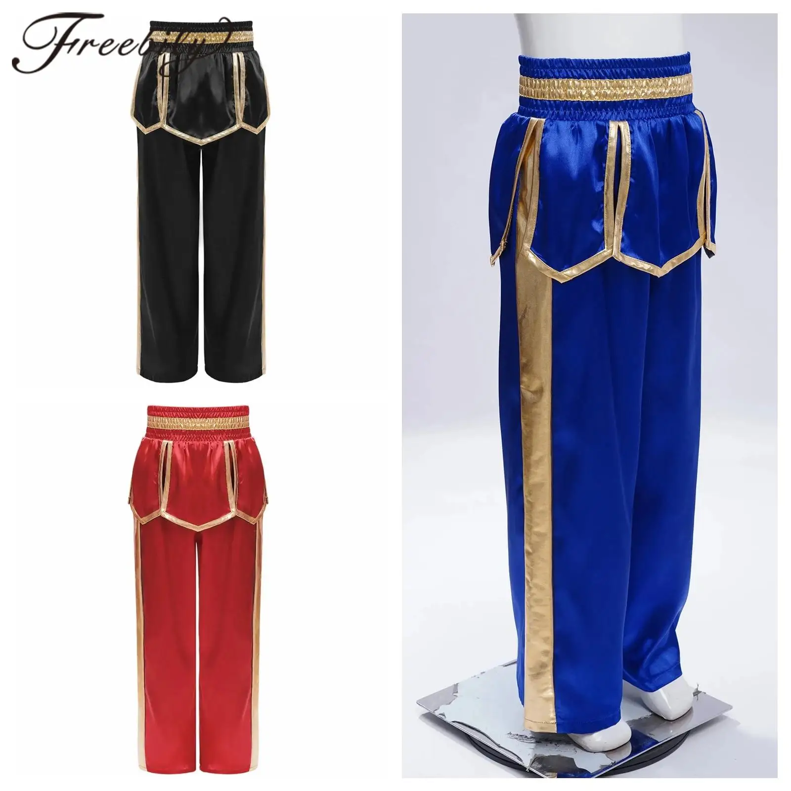 Kids Boys Trainning Exercise Pants Boxing Pants Boxer Fight Grappling Irregular Drapes Trousers for Party Martial Arts Costume