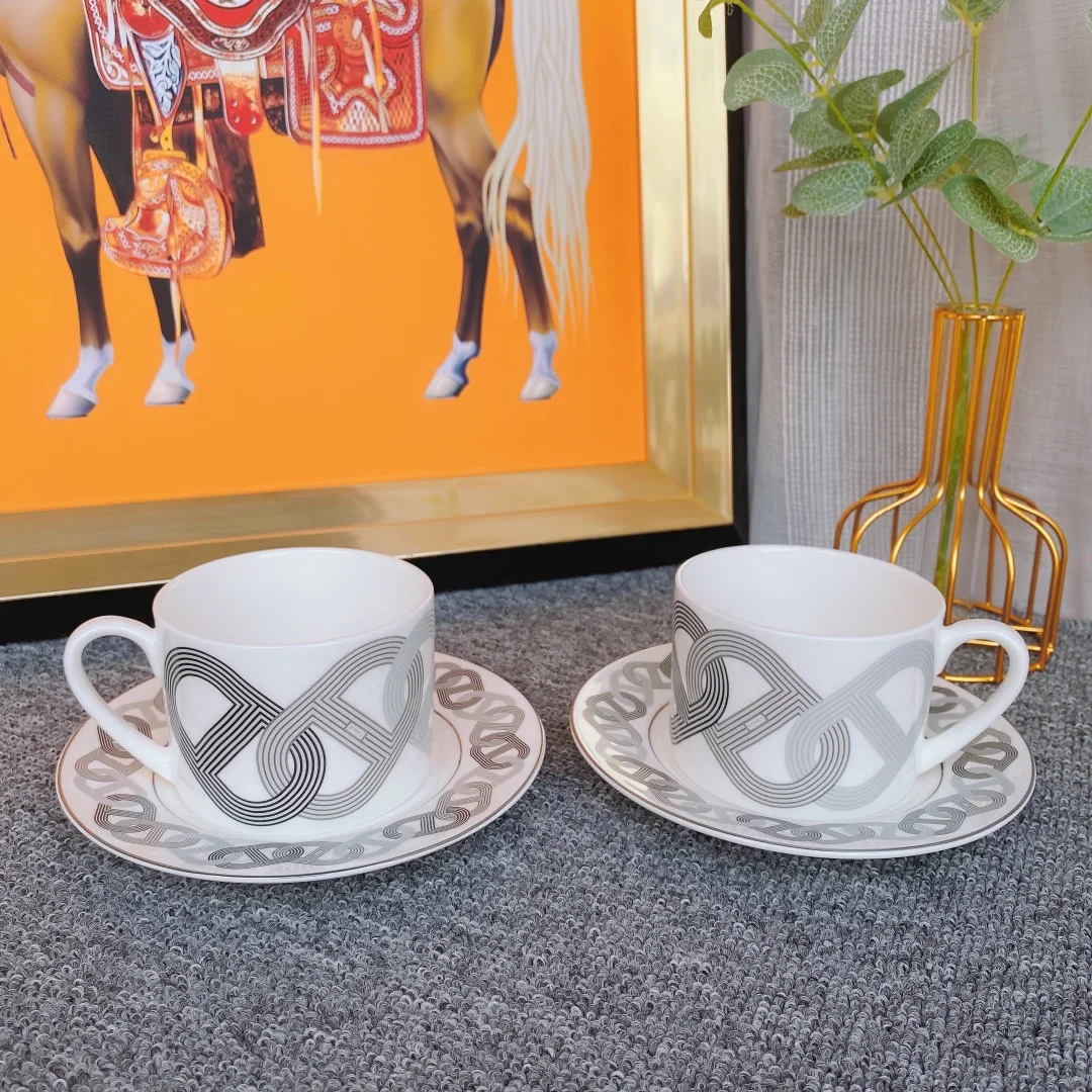 European Grey Rail Bone China 2 Cup saucer set Competitive low price modern design ceramic cup