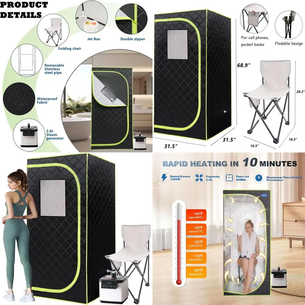 

Large Capacity Home Steam Sauna with 2.6L 1000W Heater, 15 Adjustable Levels, Folding Chair, XL Size 31.5x31.5x68.9